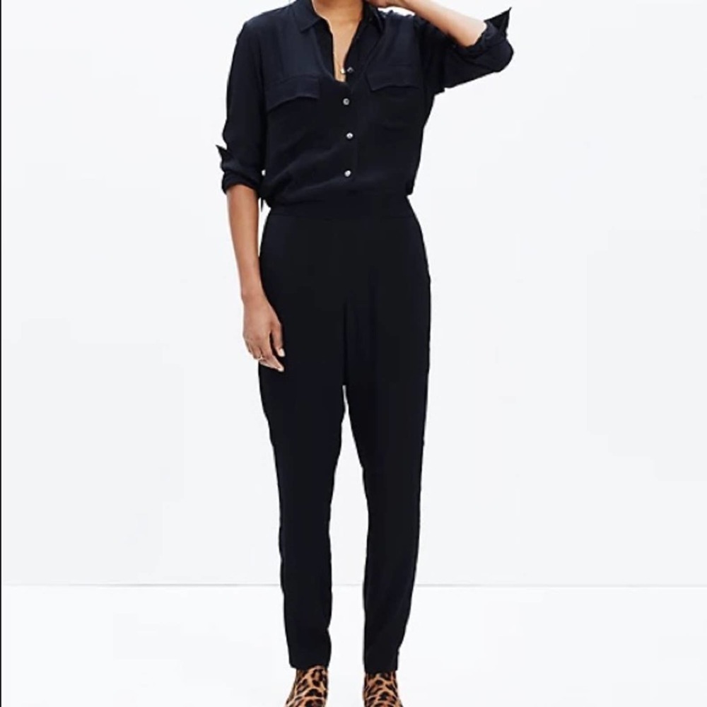 Madewell pull-on long sleeve black jumpsuit with buttons